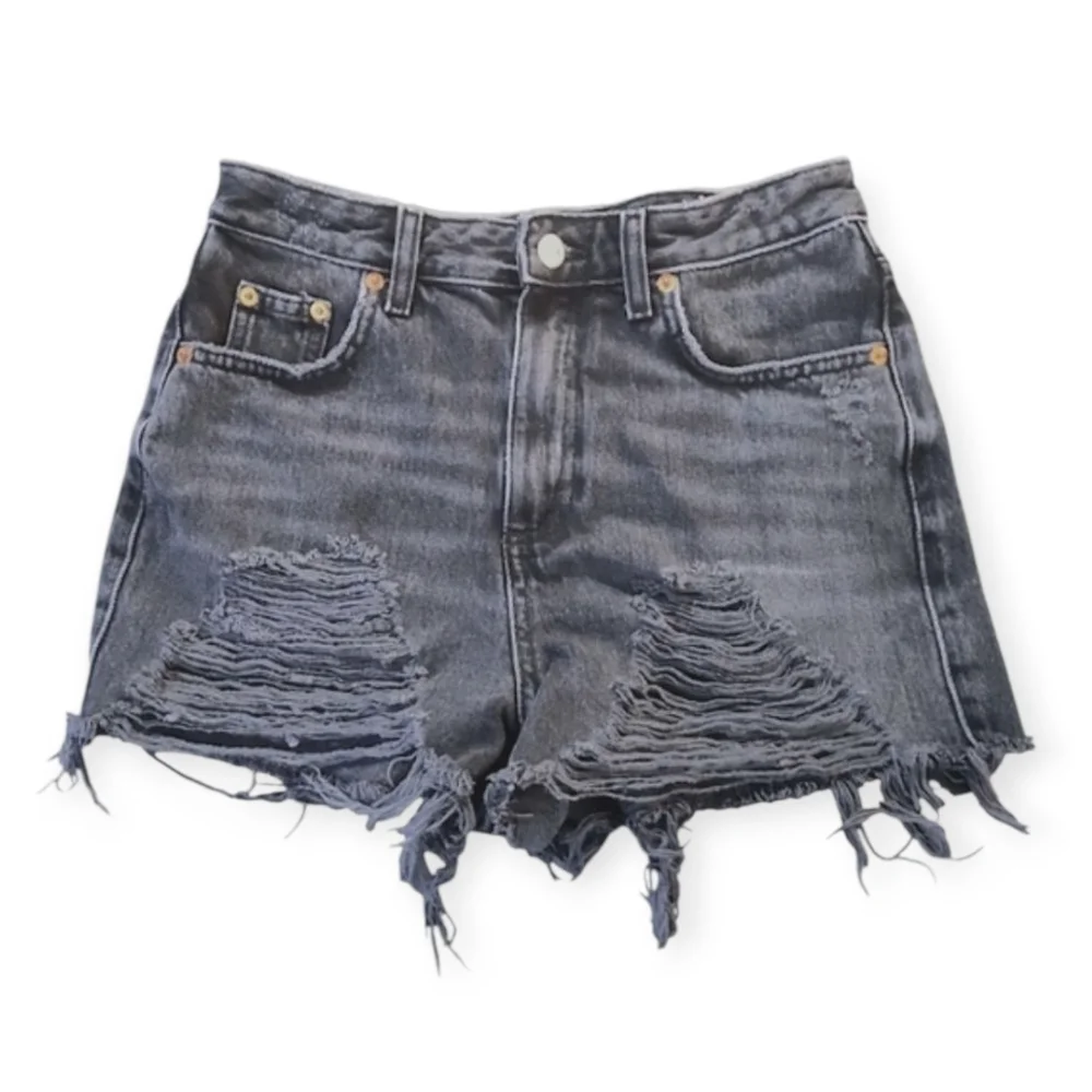 Topshop Blue Jean Shorts Distressed High-Waisted - Picture 1 of 5